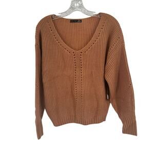 Black Tape_ Baked Clay Pointelle Pullover V-Neck Sweater Small
